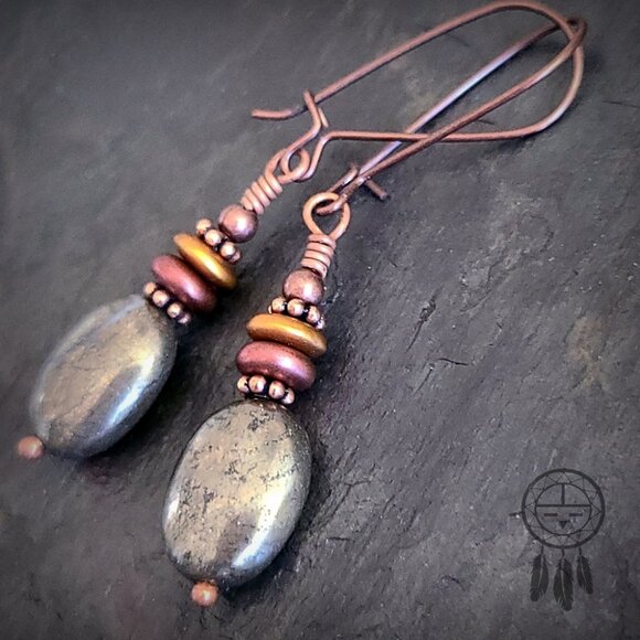 Kachina Jewelry Jewelry - Boho Pyrite Earrings Real Gemstone Copper